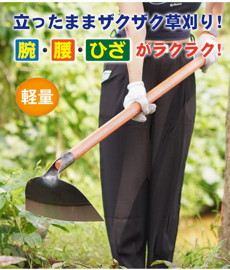 芝生を手入れする長柄芝ジョレンの使用例