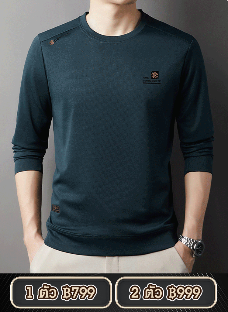 【แบรนด์ธุรกิจระดับสูง】เสื้อสเวตเตอร์คอกลมตัดเย็บทรงสามมิติของผู้ชาย