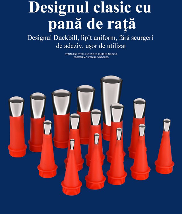 Vârf de pistol de silicon cu structură din oțel inoxidabil (Romanian)