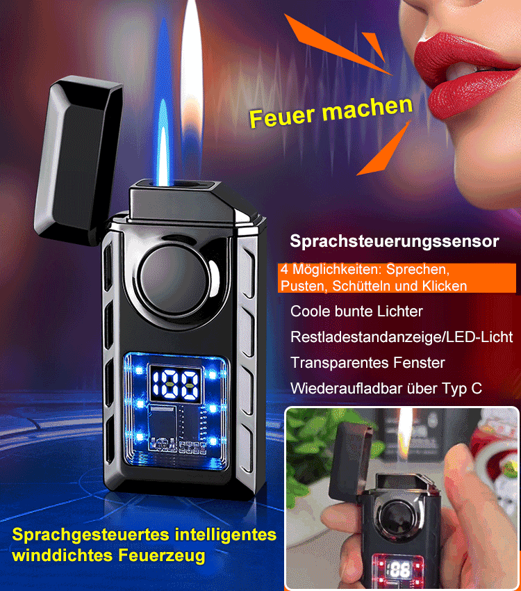 Sprachgesteuertes intelligentes winddichtes Feuerzeug - ohne Gas