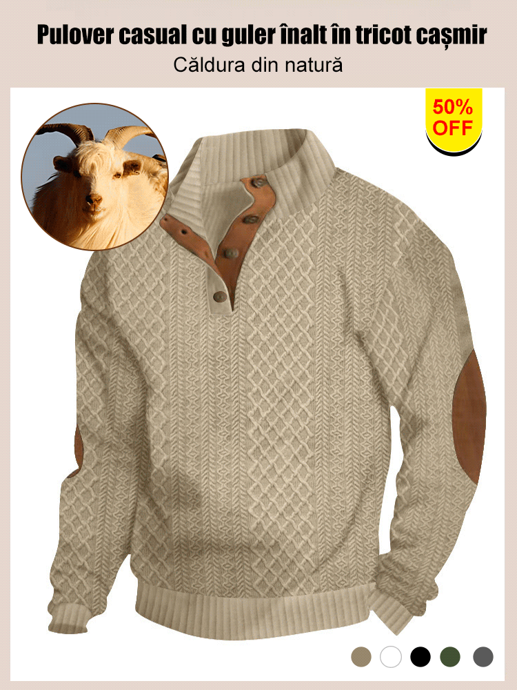 Pulover casual din tricot jacquard cu guler înalt