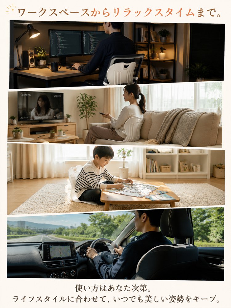 【本日限定で工場直販の80%OFF】姿勢サポートシート。人間工学に基づく精密設計で背骨に密着。