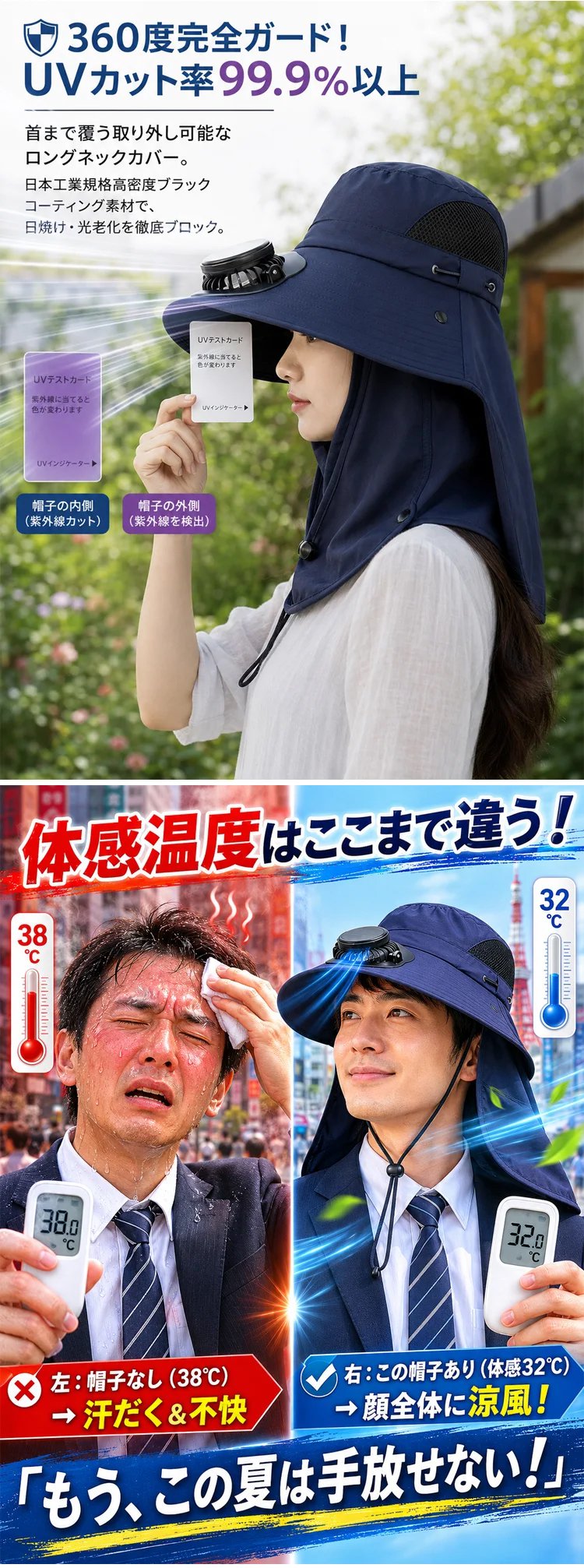 ネックカバー付きソーラーファン搭載UVカットサンハット - detail 12
