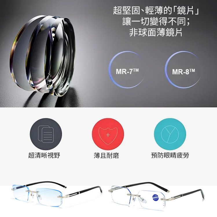 鑽石切邊無框老花眼鏡