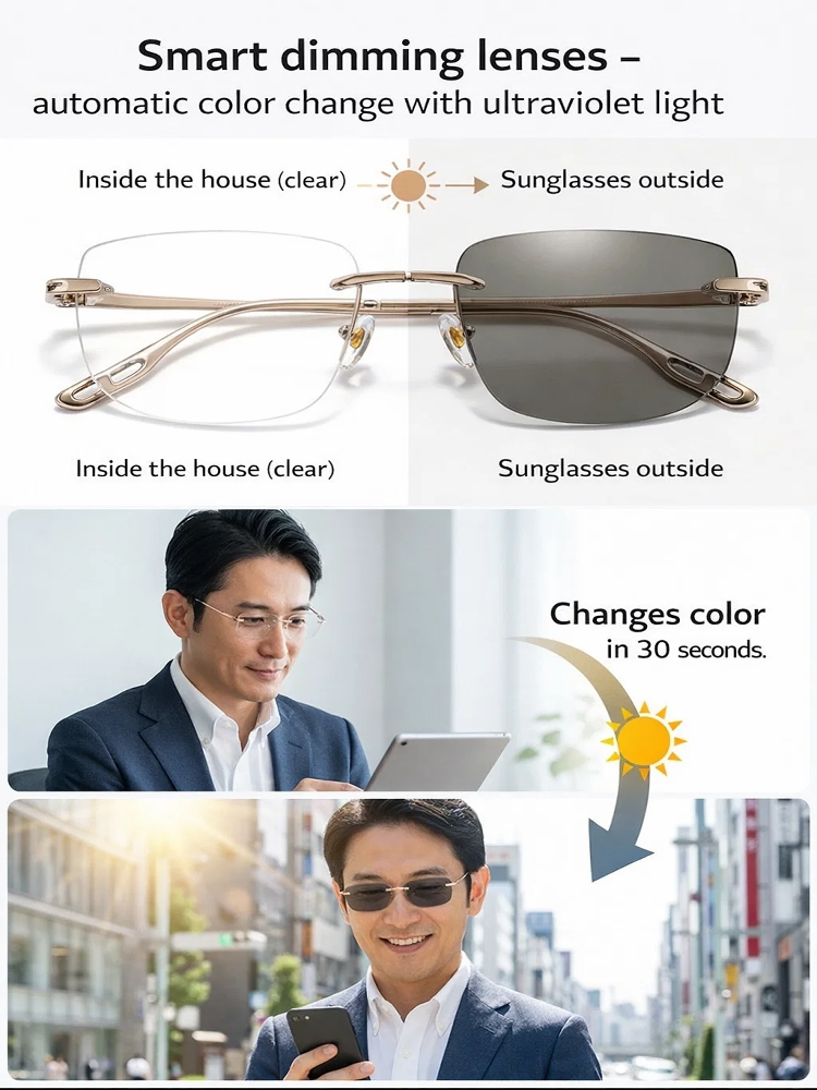 New Photochromic Zoom Titanium Alloy Reading Glasses
