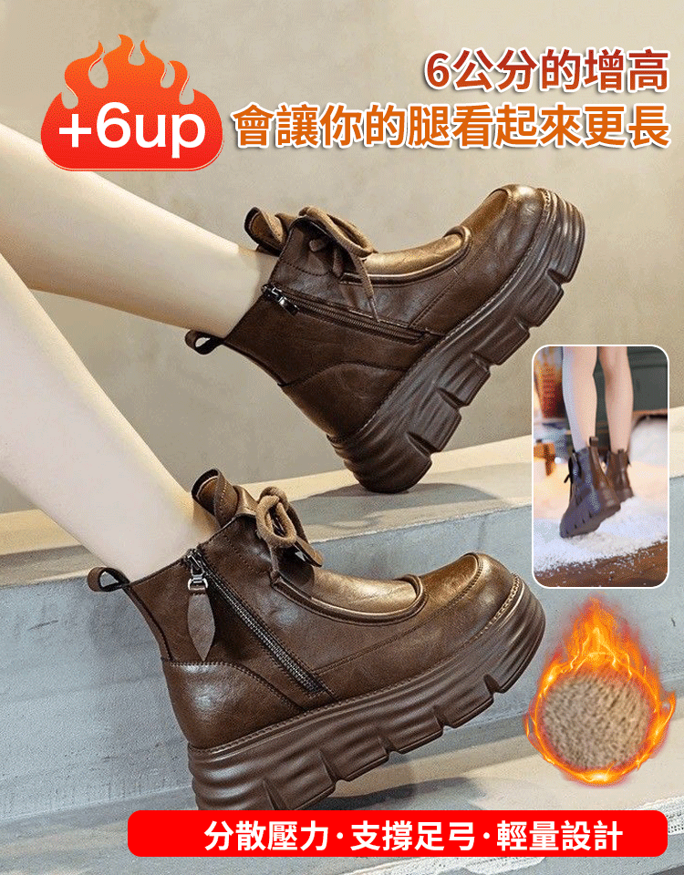 真軟皮加絨馬丁短靴