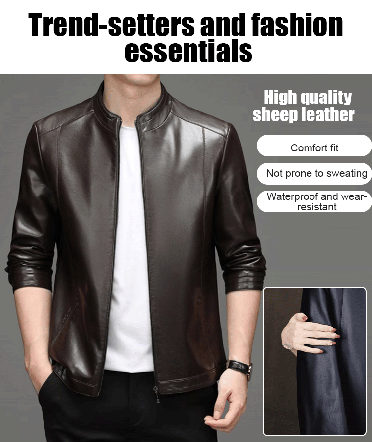 Men's sheepskin stand collar leather jacket