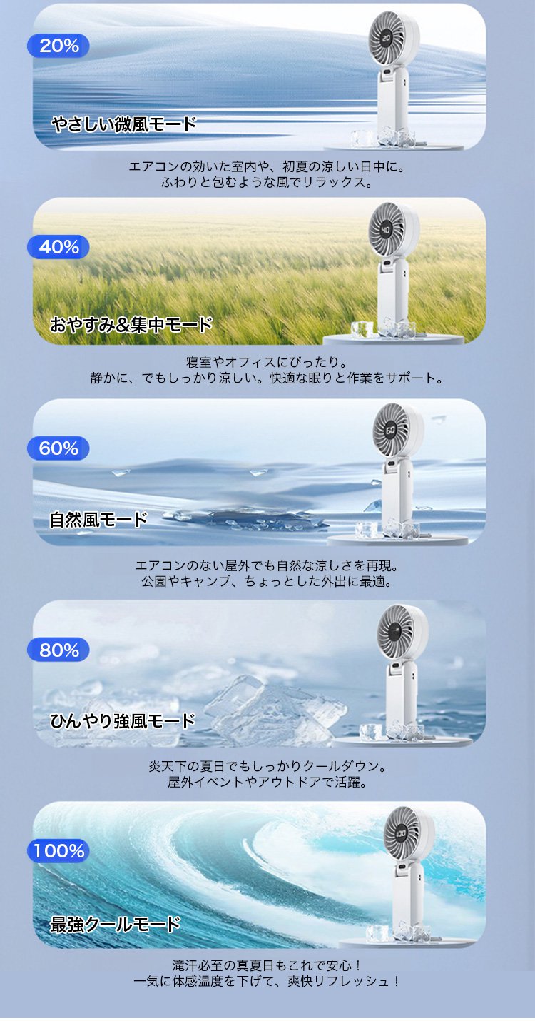 3段階風量調節が可能なハンディファン