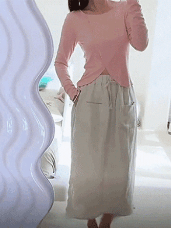 Two-piece loose cotton linen pants skirt