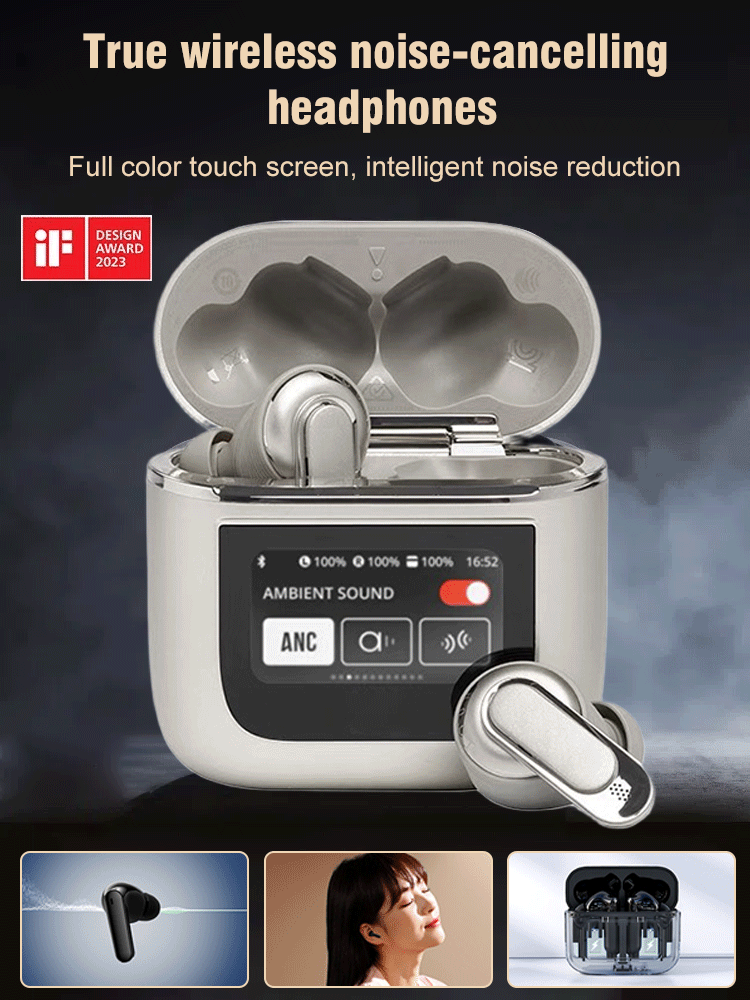 Full intelligent color screen active noise cancelling Bluetooth headset