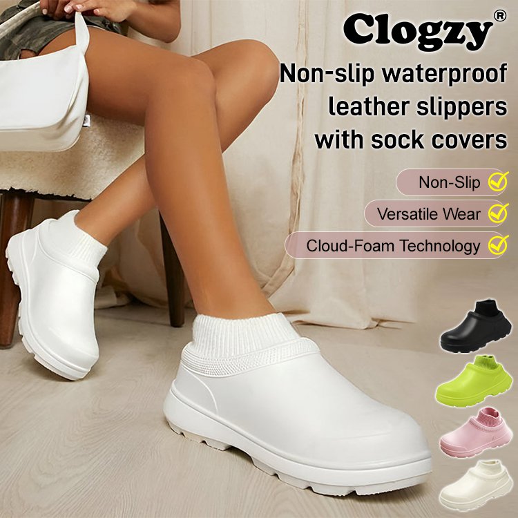 Non-slip and waterproof leather slippers with socks