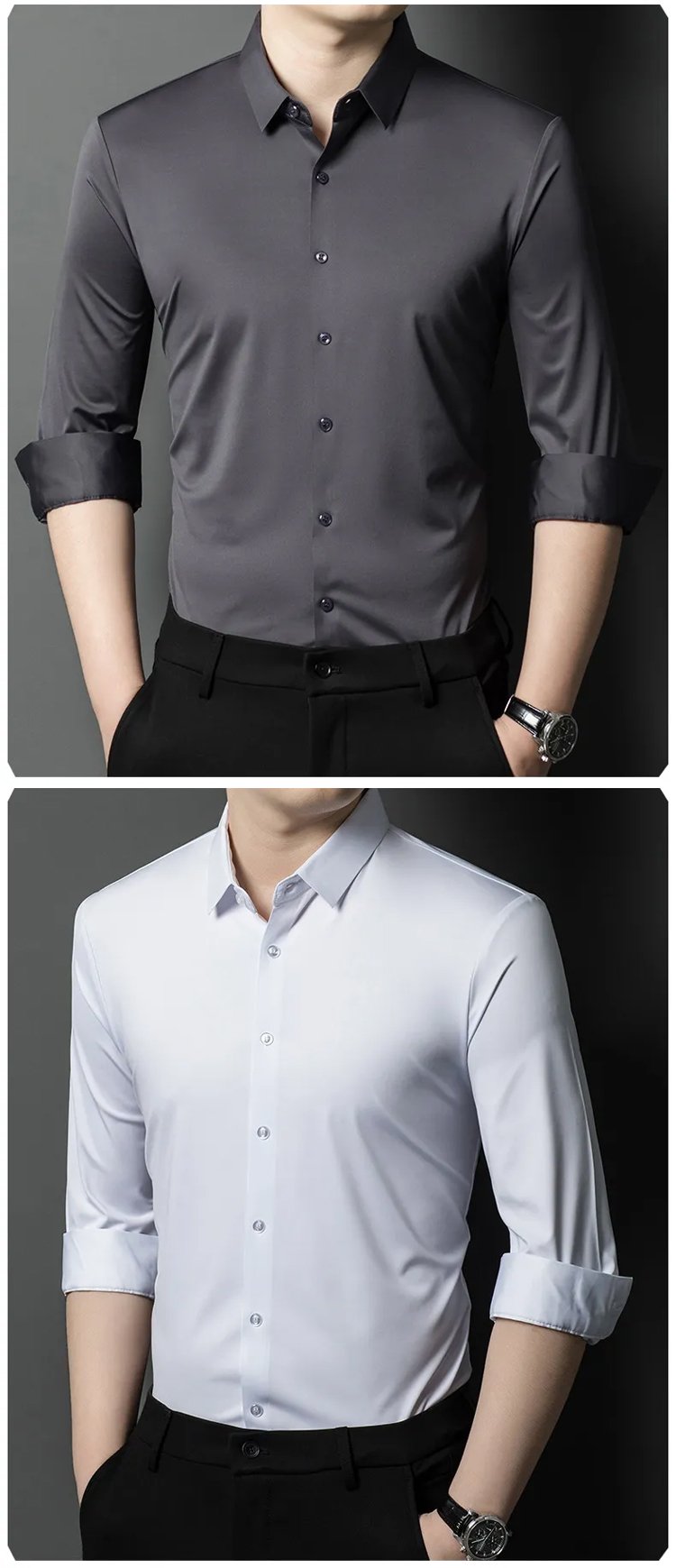 여름철 시원하게 입는 아이스 실크 긴팔 셔츠