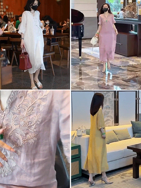 高級天然リネン刺繍ワンピース