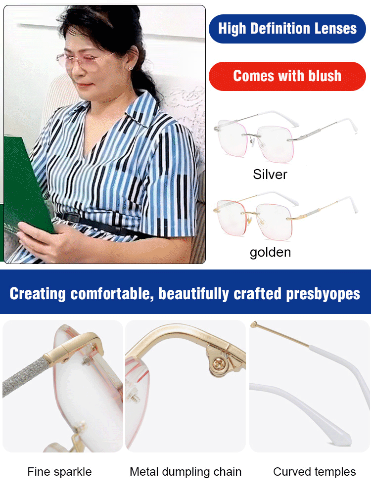 【 Temperament goddess 】 New blush frameless cut edge reading glasses