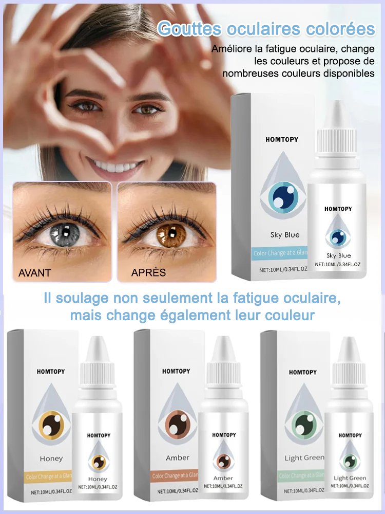 Gouttes oculaires colorées pour soulager la fatigue oculaire