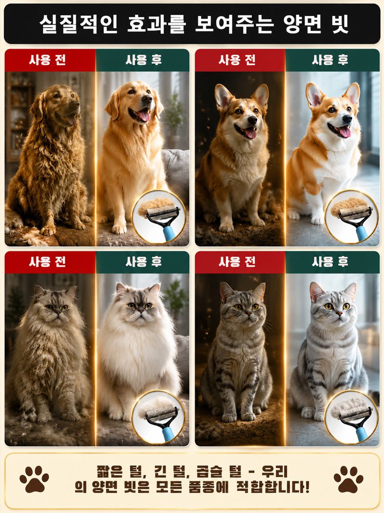 강아지·고양이 겸용 양면 엉킴 제거 브러시