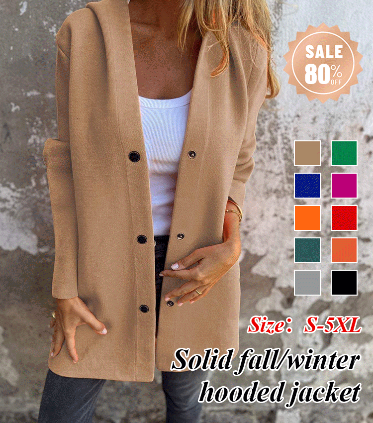 Autumn and winter solid color hooded jacket