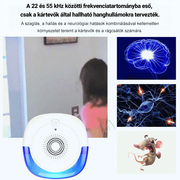 Egér-, szúnyog- és rovarriasztó készülék.