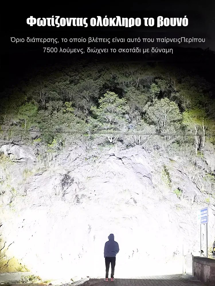 Φακός LED με ισχυρό φωτισμό, επεκτεινόμενος και ρυθμιζόμενος για εξωτερική χρήση.