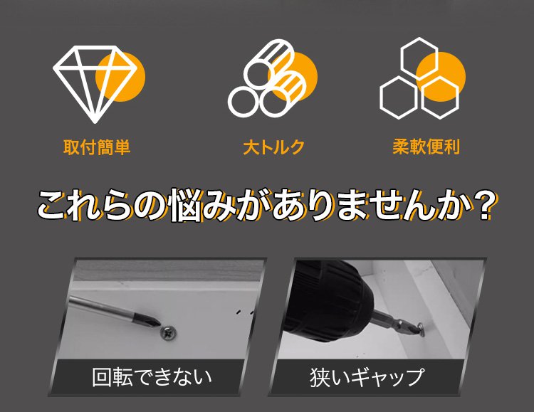 狭い場所で使用中の直角ドリルアダプター