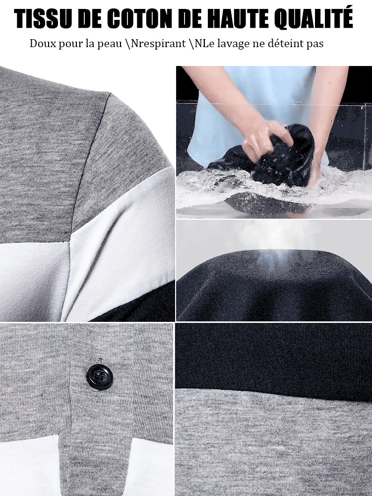 Polo à manches longues avec revers en patchwork 3 couleurs