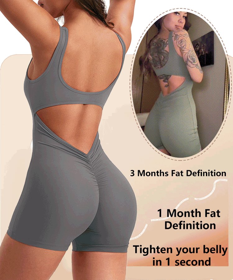 Backless Jumpsuit with V-Neck and Butt-Lifting Design