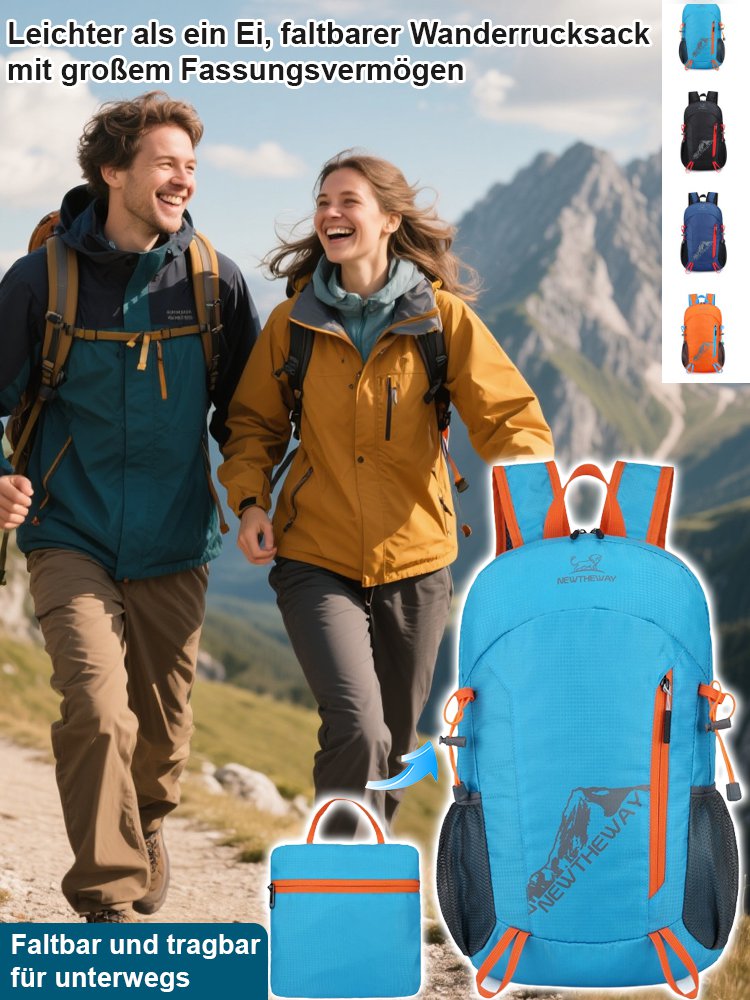 Großer faltbarer Wanderrucksack, leichter als ein Ei.