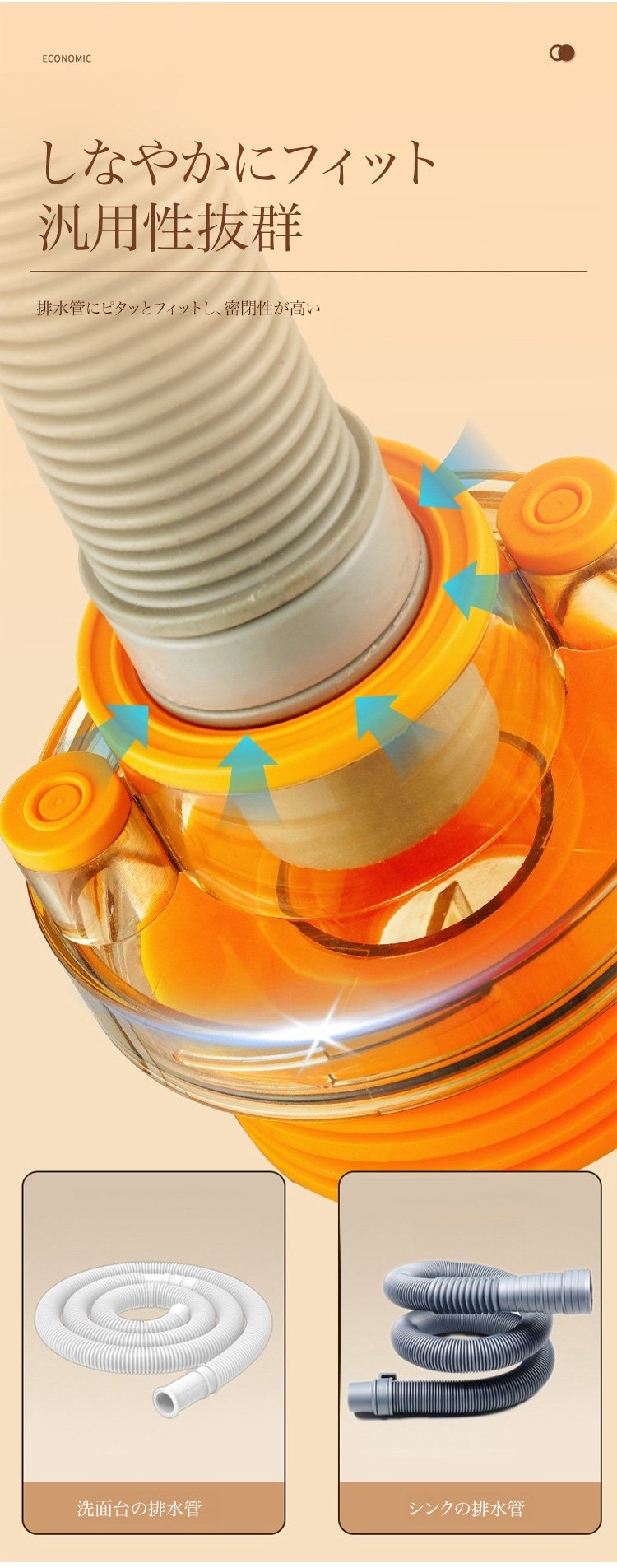 排水口の臭いを防ぐキャップ使用例