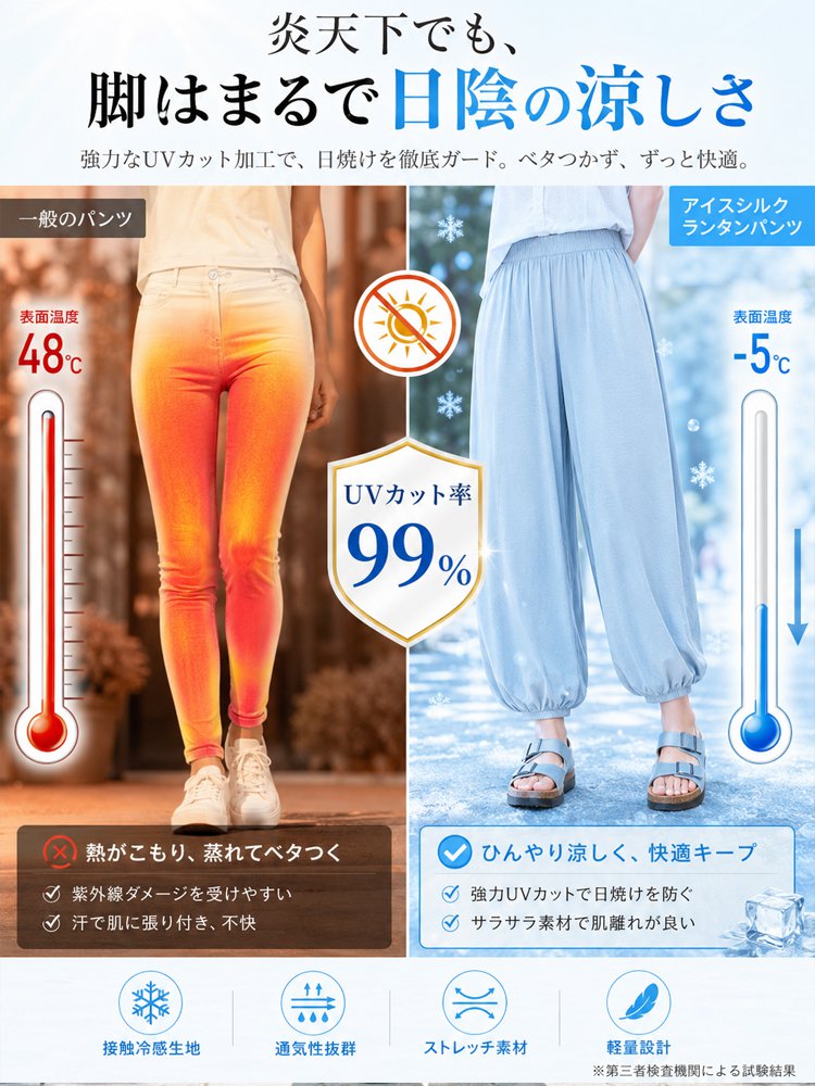 アイスシルク9分丈レディースランタンパンツ