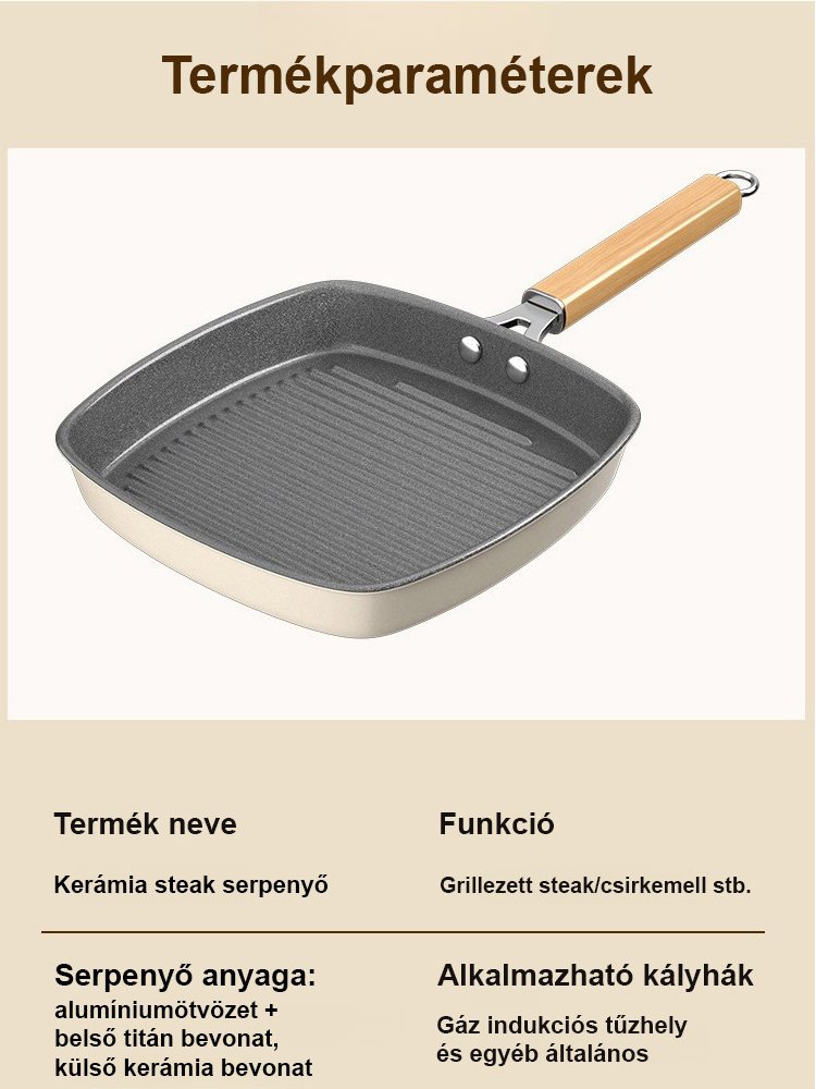 Kerámia máz nélküli steak serpenyő