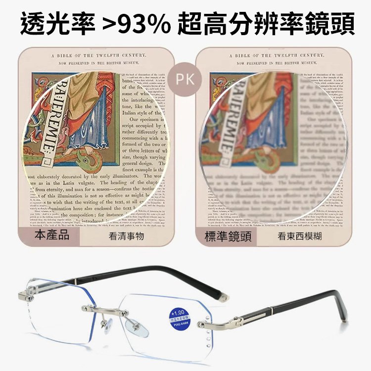 鑽石切邊無框老花眼鏡