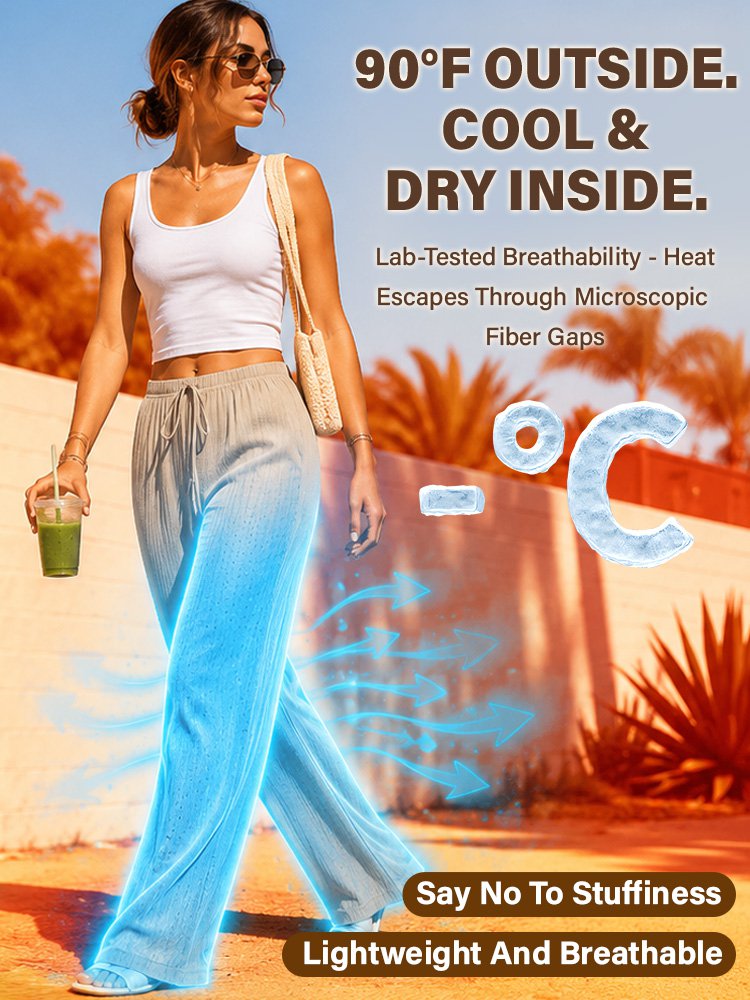 High-waisted drawstring pocket linen casual pants
