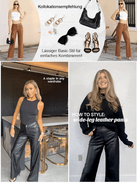 Klassische, vielseitige, schlankmachende Lederhose mit weitem Bein 