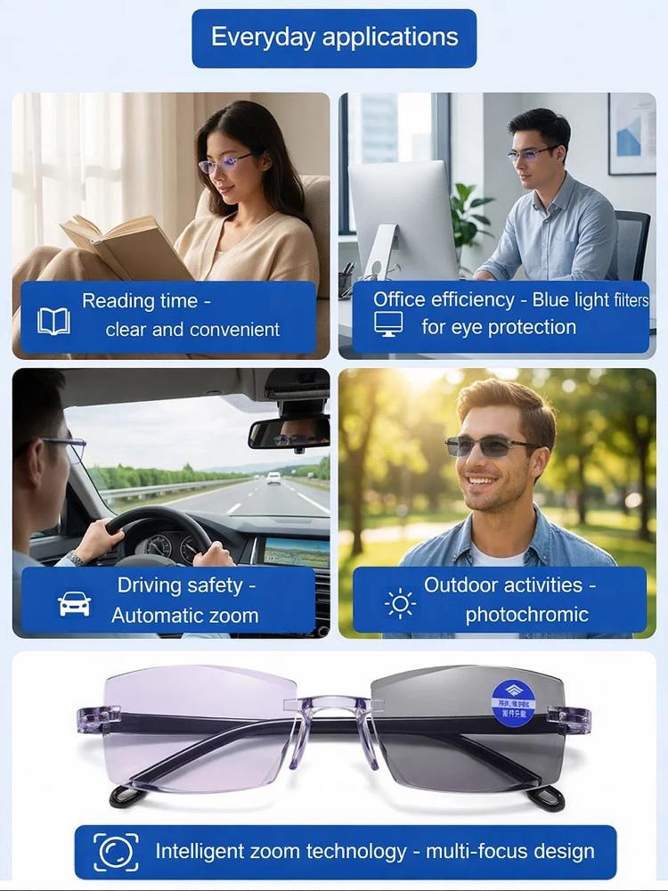 [Auto-Focus from -7D to +7D] Smart Zoom Comfort Reading Glasses