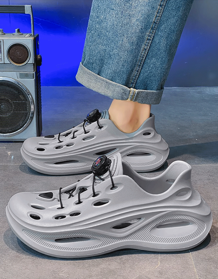 【レースフリー】回転ボタンの靴紐付きメンズスニーカー型のEVAサンダル