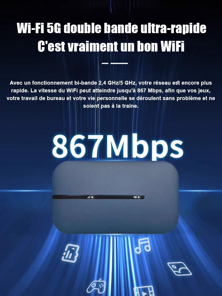 Réseau sans fil Wi-Fi haut débit avec connexion mobile rapide.