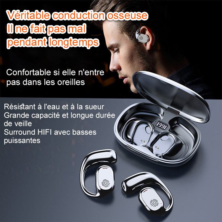 Écouteurs Bluetooth à oreilles suspendues à conduction osseuse