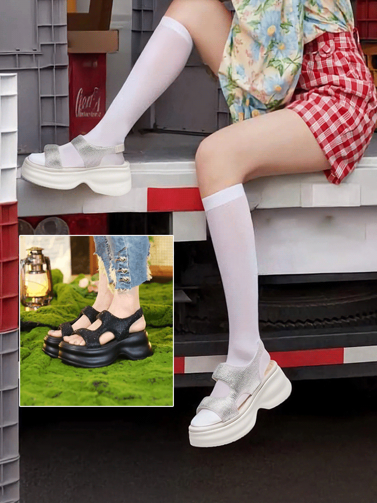 صندل نسائي أنيق لزيادة الارتفاع مرصع بالماس الجميل