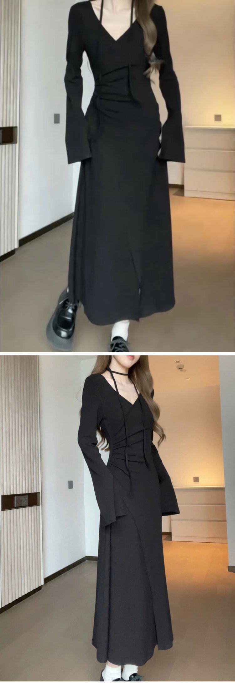 長袖カシミヤワンピースの袖部分拡大