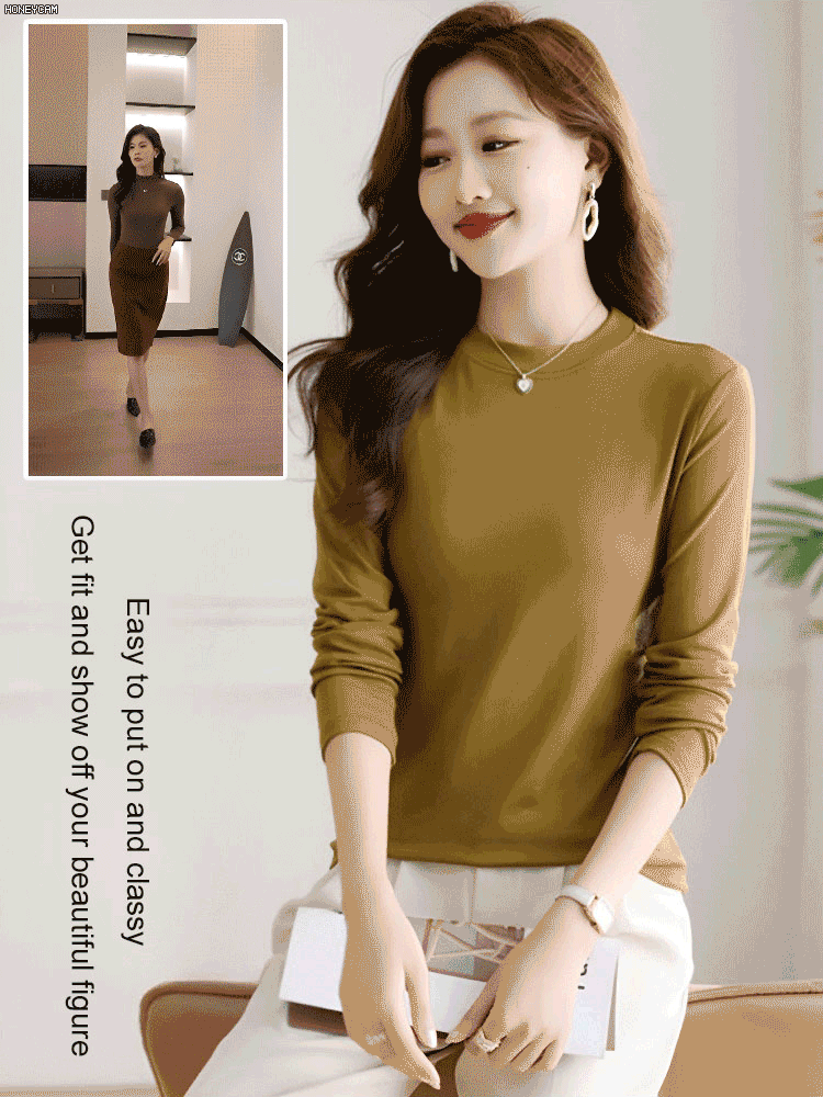 Small stand collar solid color versatile bottoming shirt