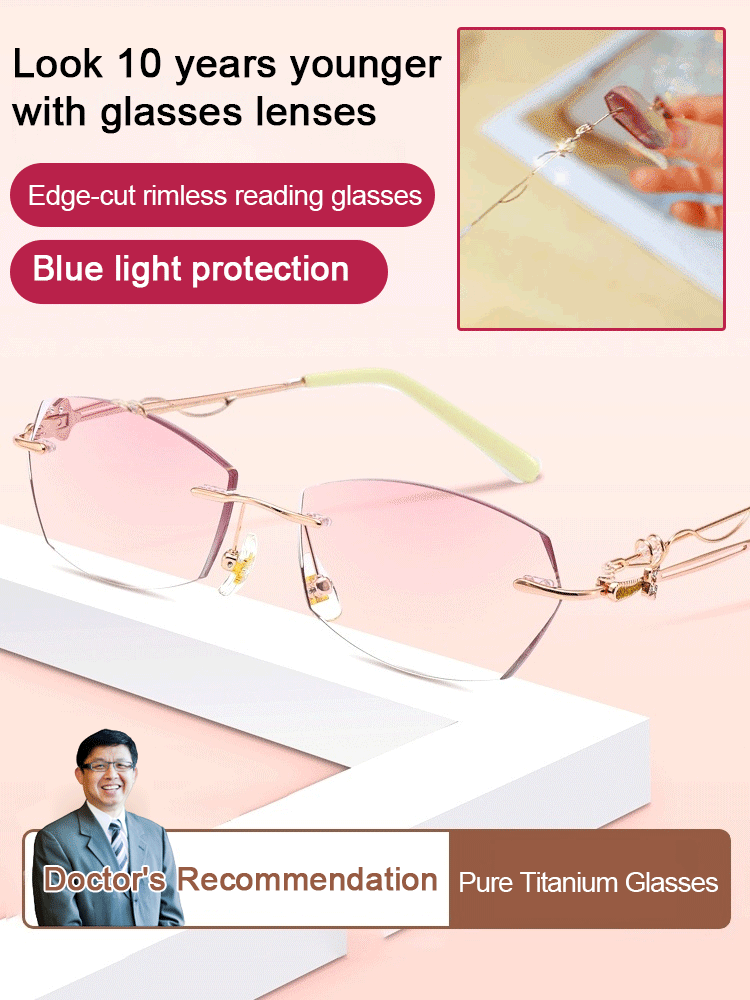 [Beauty Enhancer] Elegant Diamond Cut Edge Rimless Reading Glasses