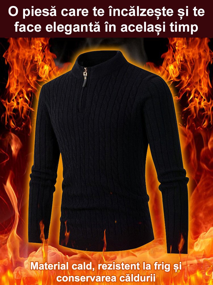 Pulover tricotat cu fermoar pe jumătate de gât înalt din cașmir cu fermoar