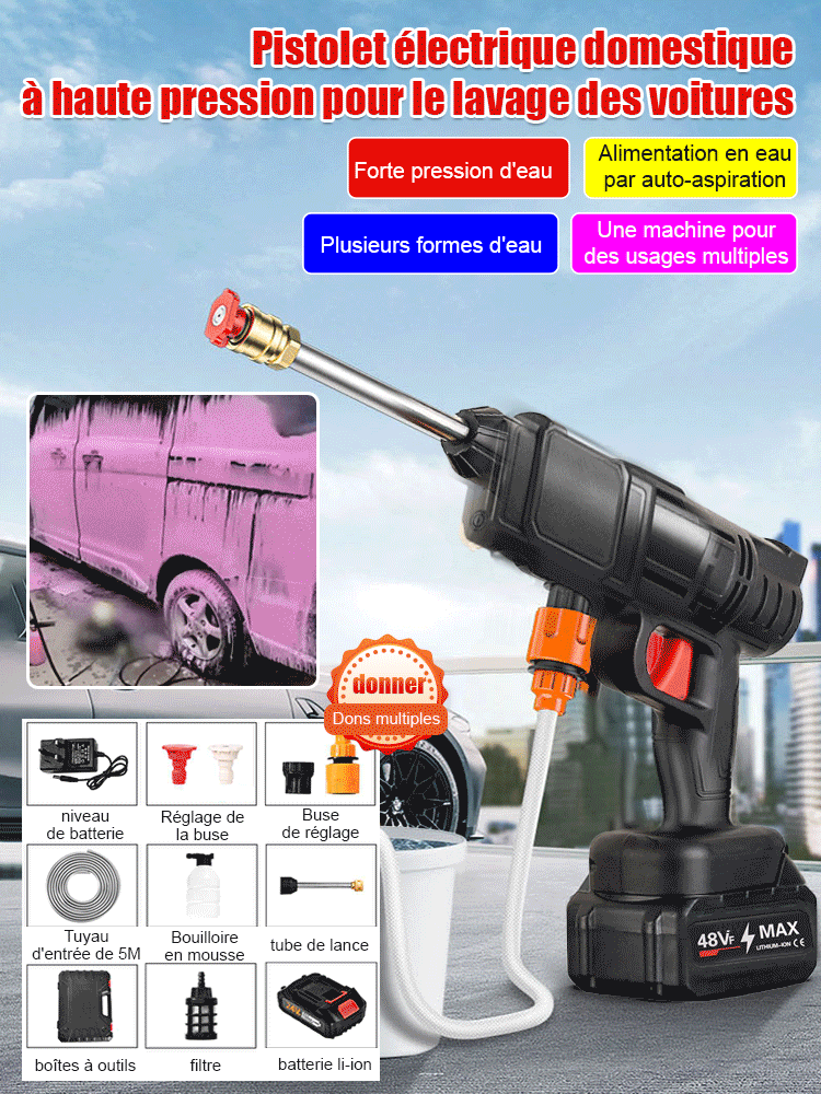 Pistolet électrique domestique à haute pression pour le lavage des voitures