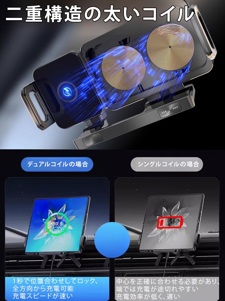 ワイヤレス充電機能搭載の車載スマホホルダー