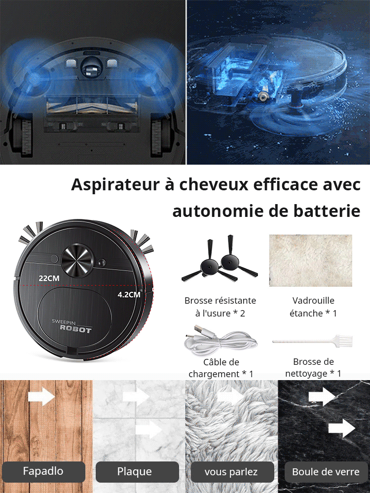 Fonctionnement simple et balayeuse puissante à autonomie de batterie