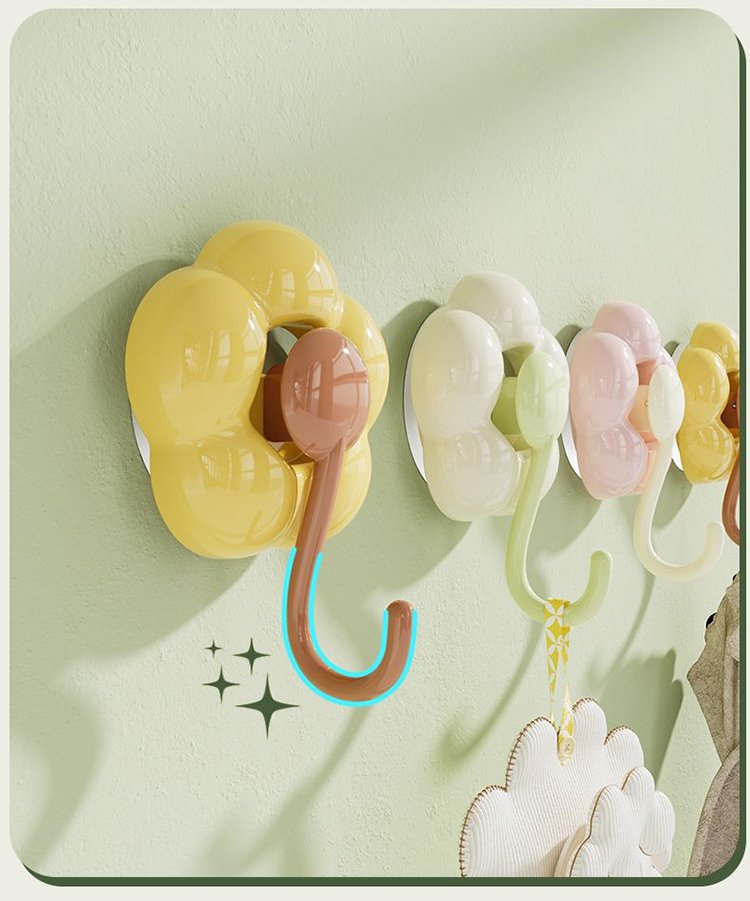 Close-up of heavy duty suction cup hook with flower design