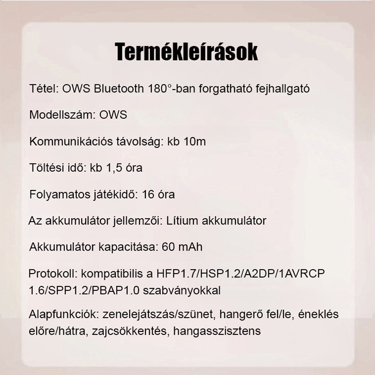 180°-os forgatható nyitott OWS Bluetooth fülhallgató