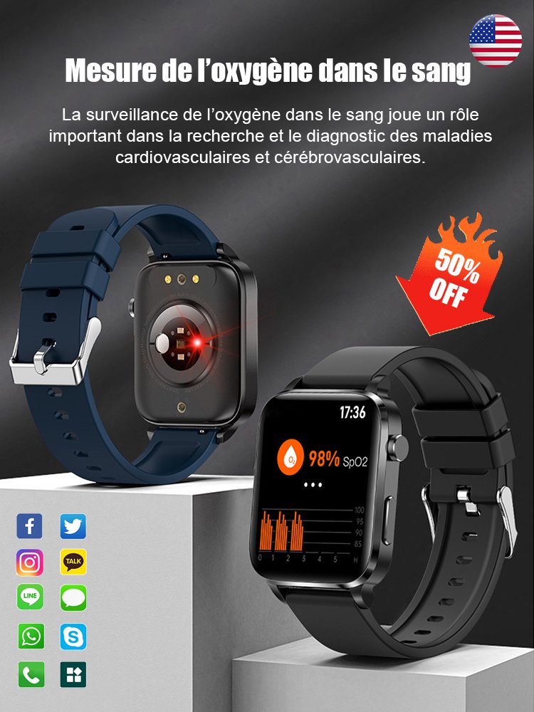 Détection de la glycémie et de l'oxygène dans le sang montre intelligente