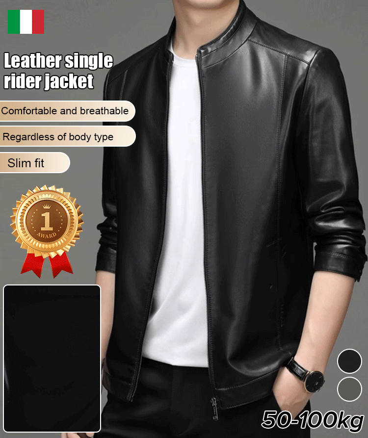 Men's sheepskin stand collar leather jacket