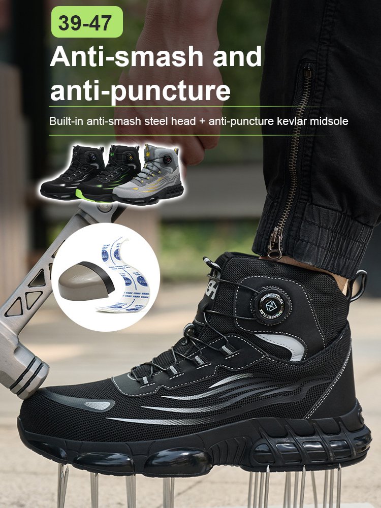  Steel Toe High-top Work Safety Shoes with Knob, Anti-smash and Anti-puncture